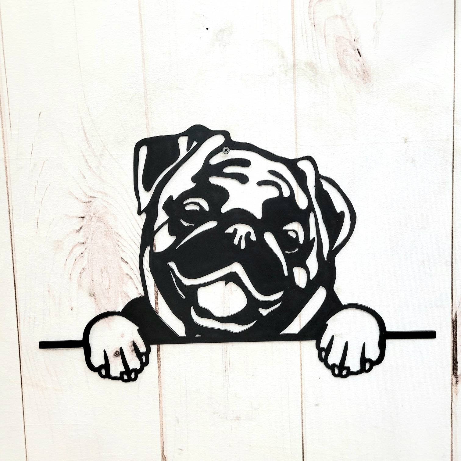 Pug Dog Lover Gift Metal Dog Sign — front view on white background