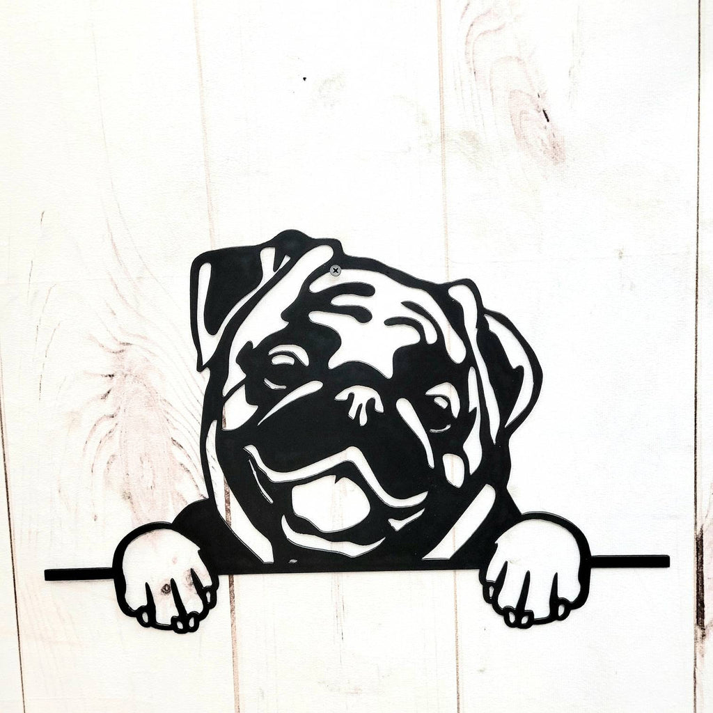 Pug Dog Lover Gift Metal Dog Sign — lifestyle setting