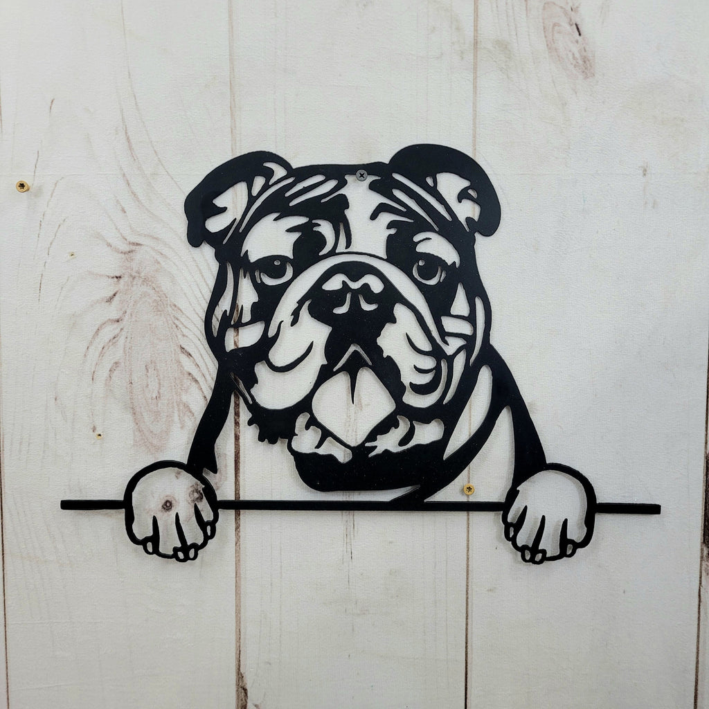 English Bulldog Dog Lover Gift Metal Dog Sign — front view on white background