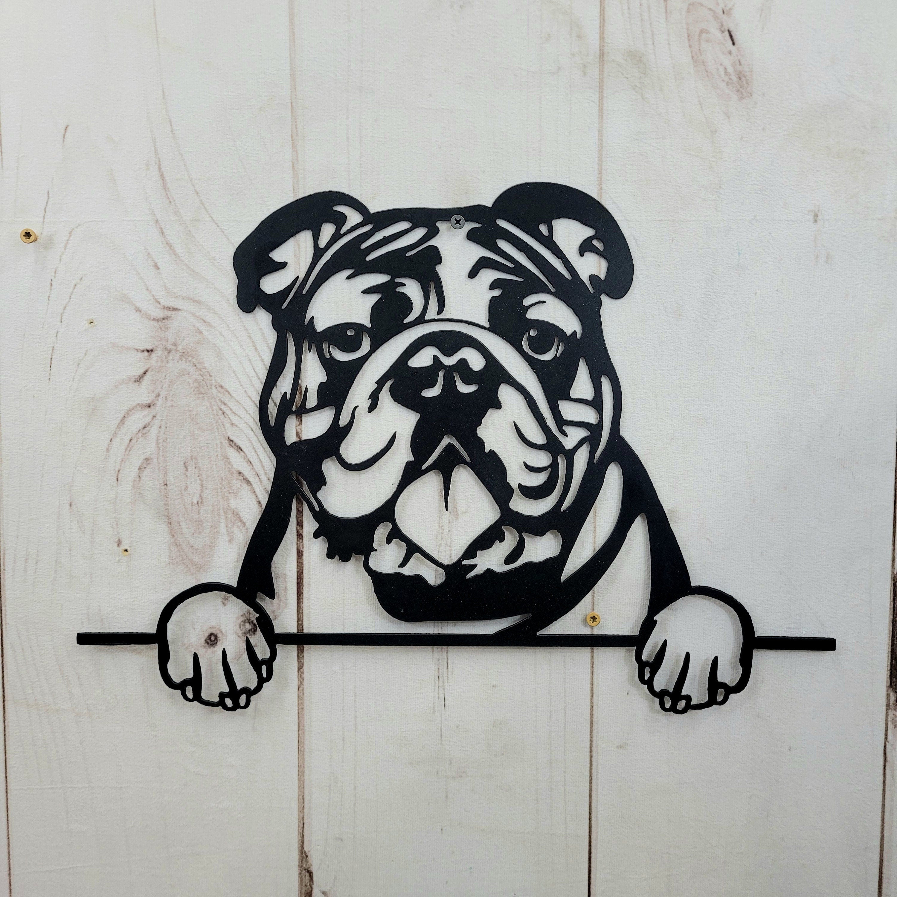 English Bulldog Dog Lover Gift Metal Dog Sign — front view on white background