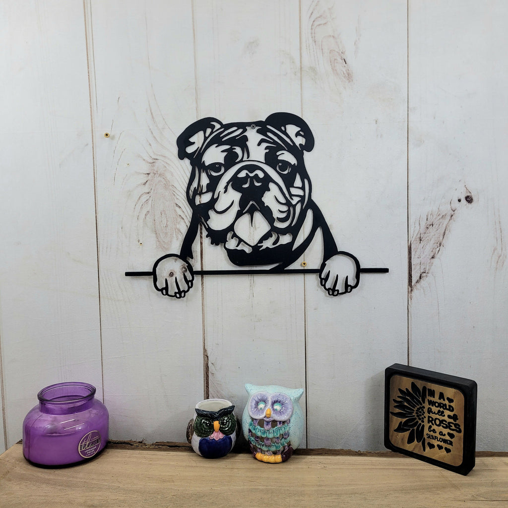 English Bulldog Dog Lover Gift Metal Dog Sign — lifestyle setting