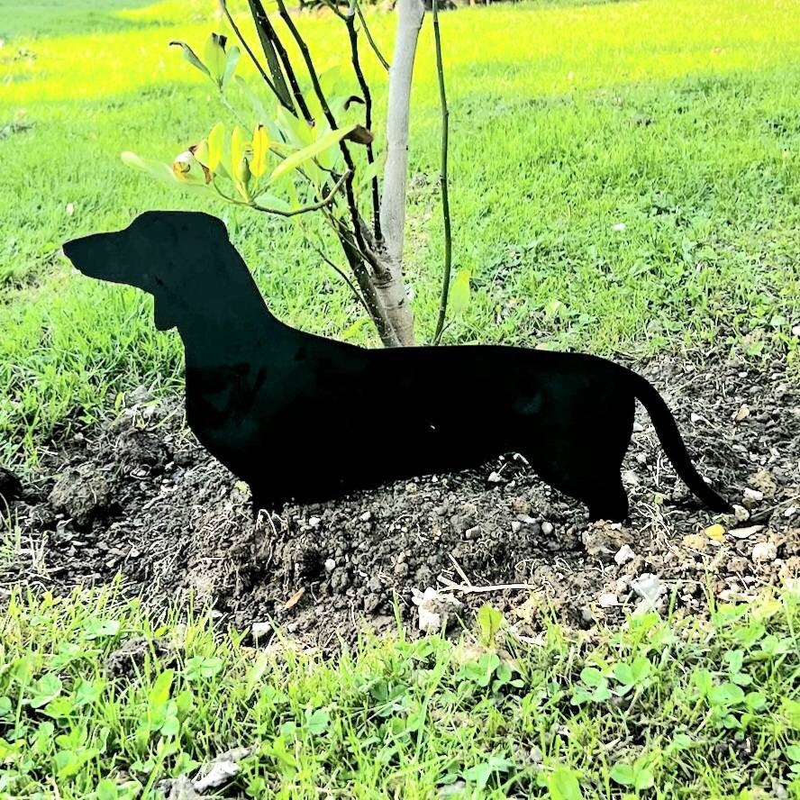 Dachshund Garden Stake Metal Garden Stake — front view on white background