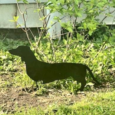 Dachshund Garden Stake Metal Garden Stake — lifestyle setting