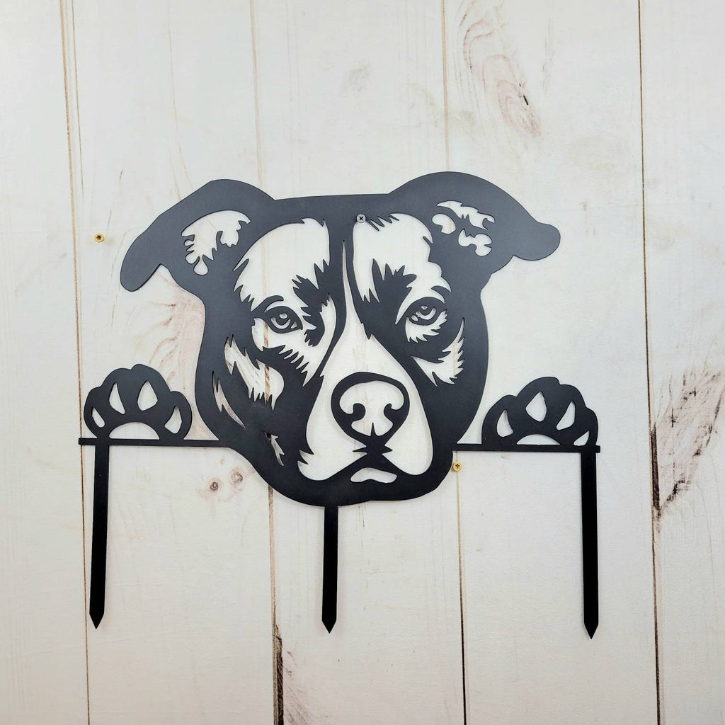 Pitbull Garden Stake Metal Garden Stake — lifestyle setting