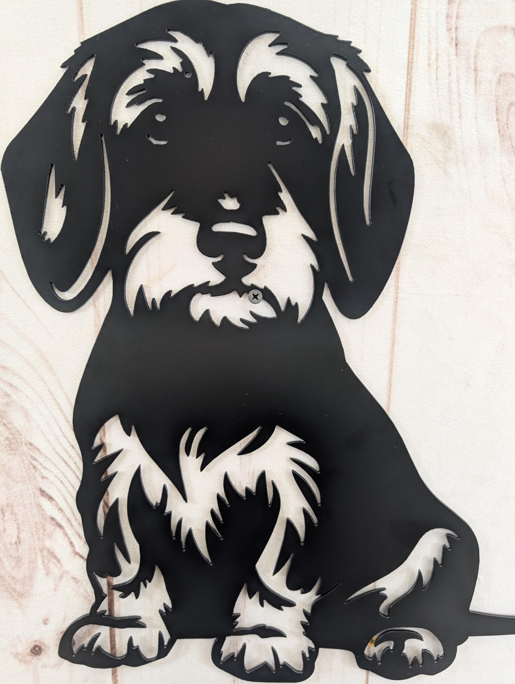 Wire Hair Dachshund Metal House Sign Metal Dog Sign — lifestyle setting