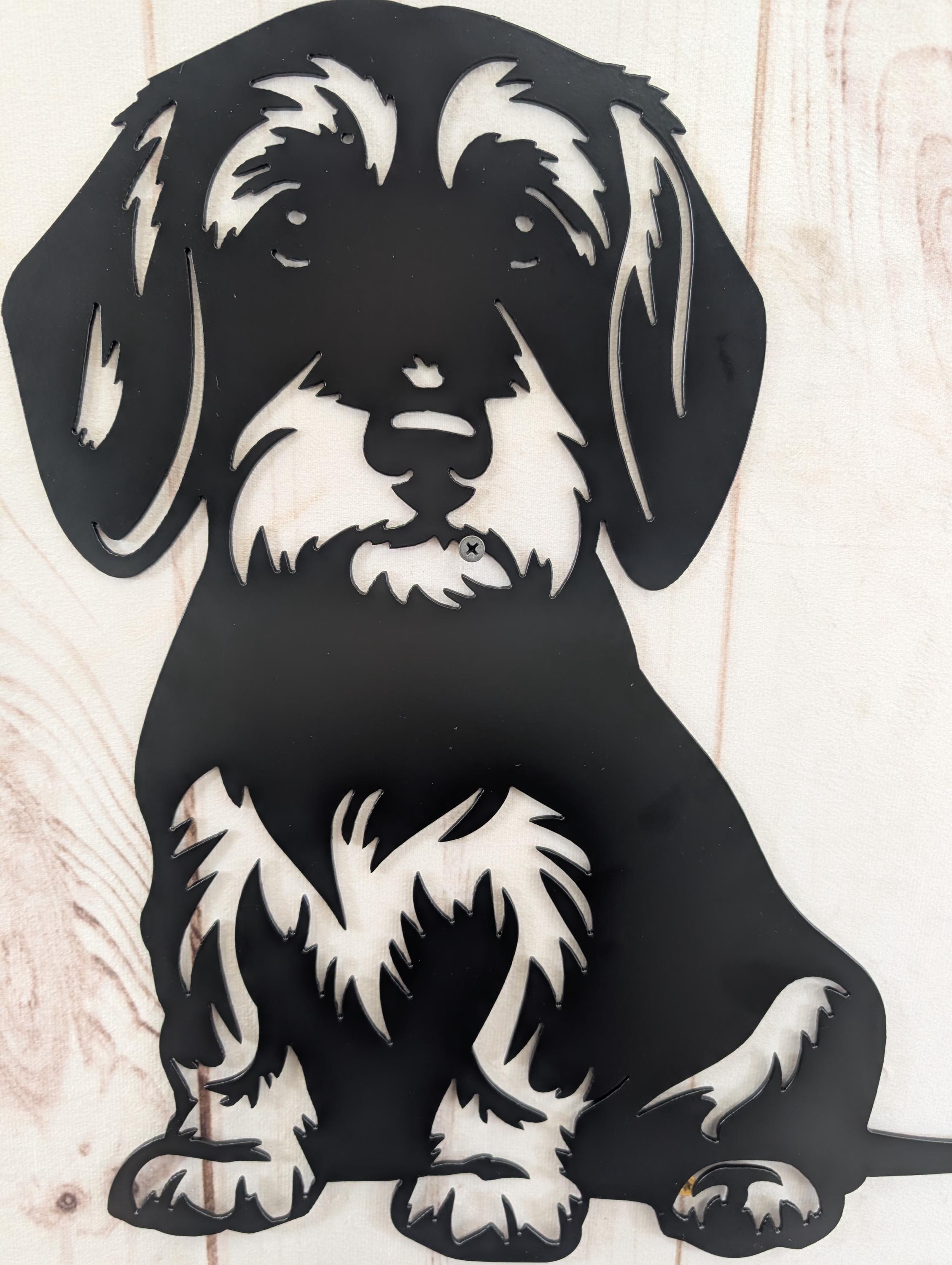 Wire Hair Dachshund Metal House Sign Metal Dog Sign — lifestyle setting