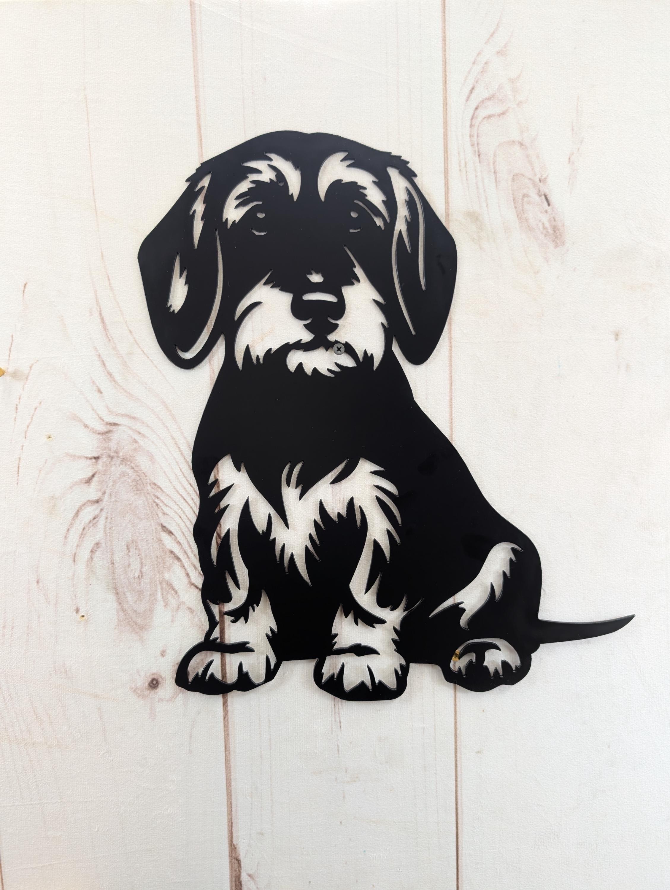 Wire Hair Dachshund Metal House Sign Metal Dog Sign — detail view