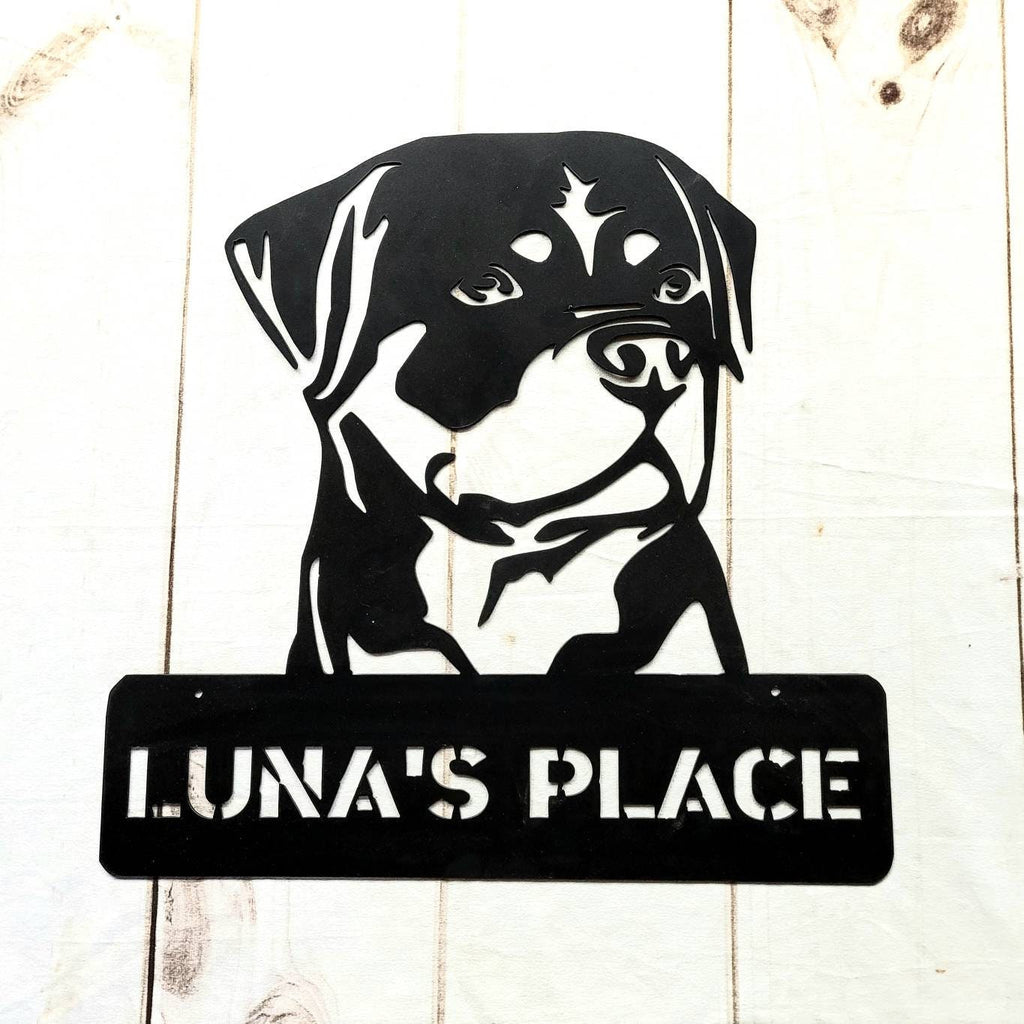 Custom Rottweiler Metal Wall Art Metal Dog Sign — front view on white background