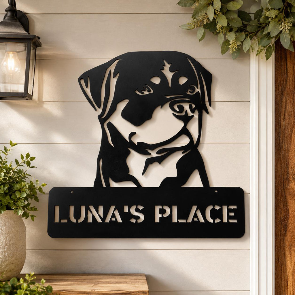 Custom Rottweiler Metal Wall Art Metal Dog Sign — detail view
