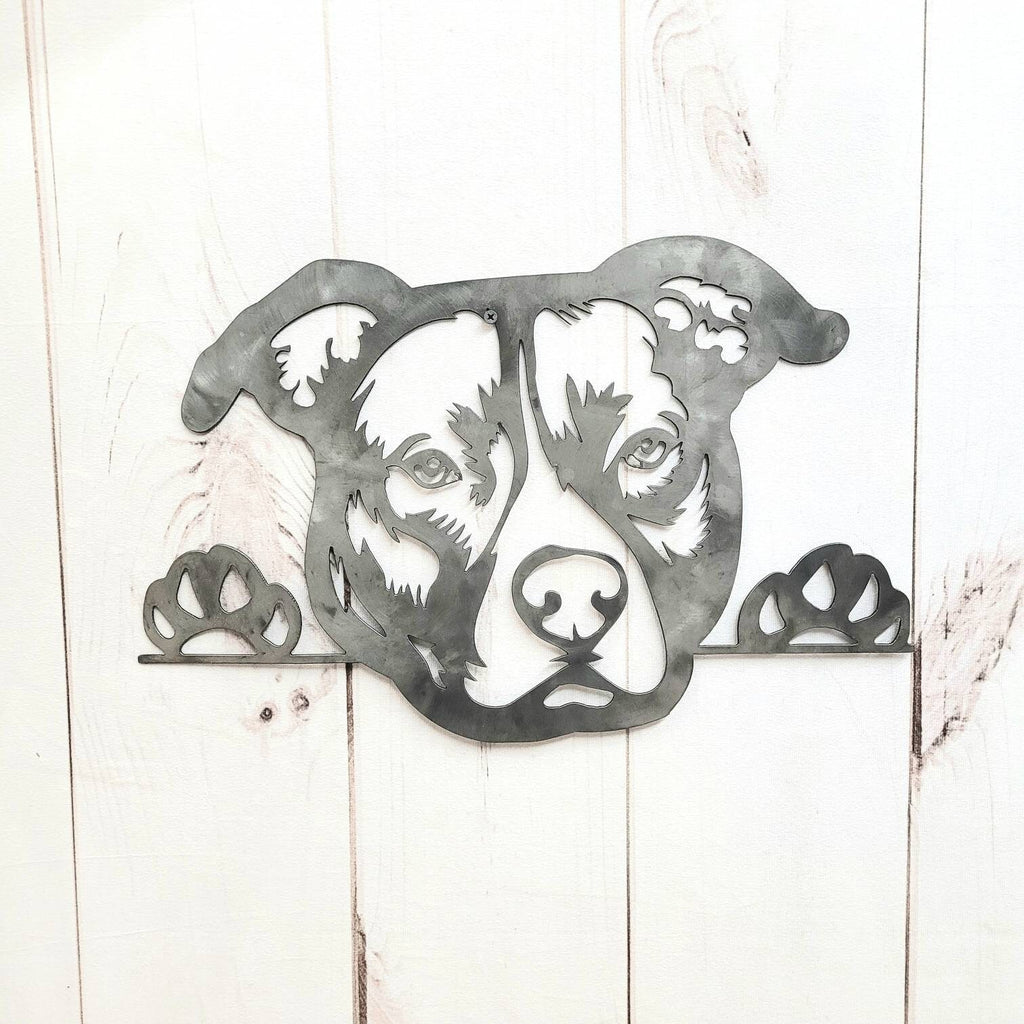 Pitbull Metal Wall Art: Dog Lover Gift Metal Dog Sign — detail view