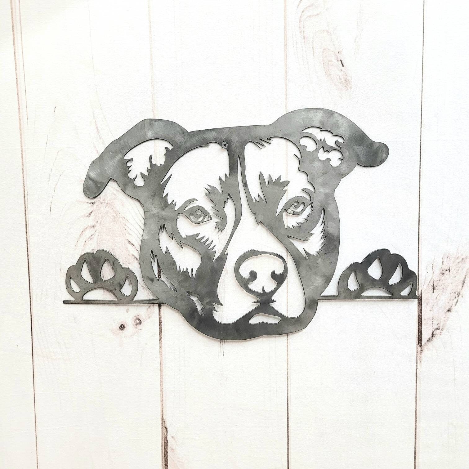 Pitbull Metal Wall Art Metal Dog Sign — detail view