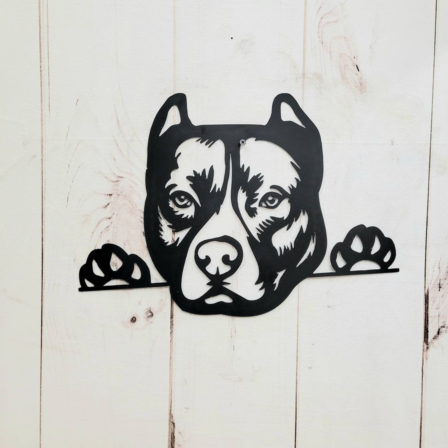 Pitbull Metal Wall Art: Dog Lover Gift Metal Dog Sign — alternate angle