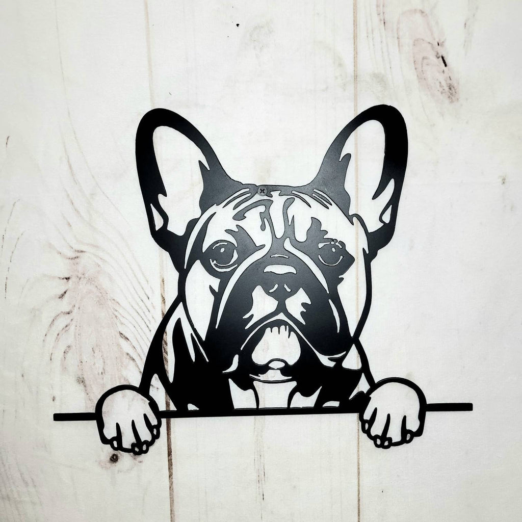 French Bulldog Metal Art Sign Metal Dog Sign — lifestyle setting