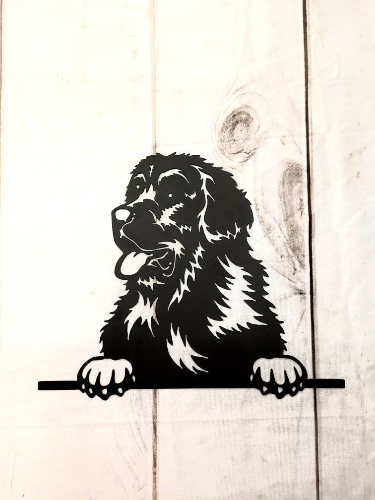 Newfoundland Dog Metal Wall Art Metal Dog Sign — lifestyle setting