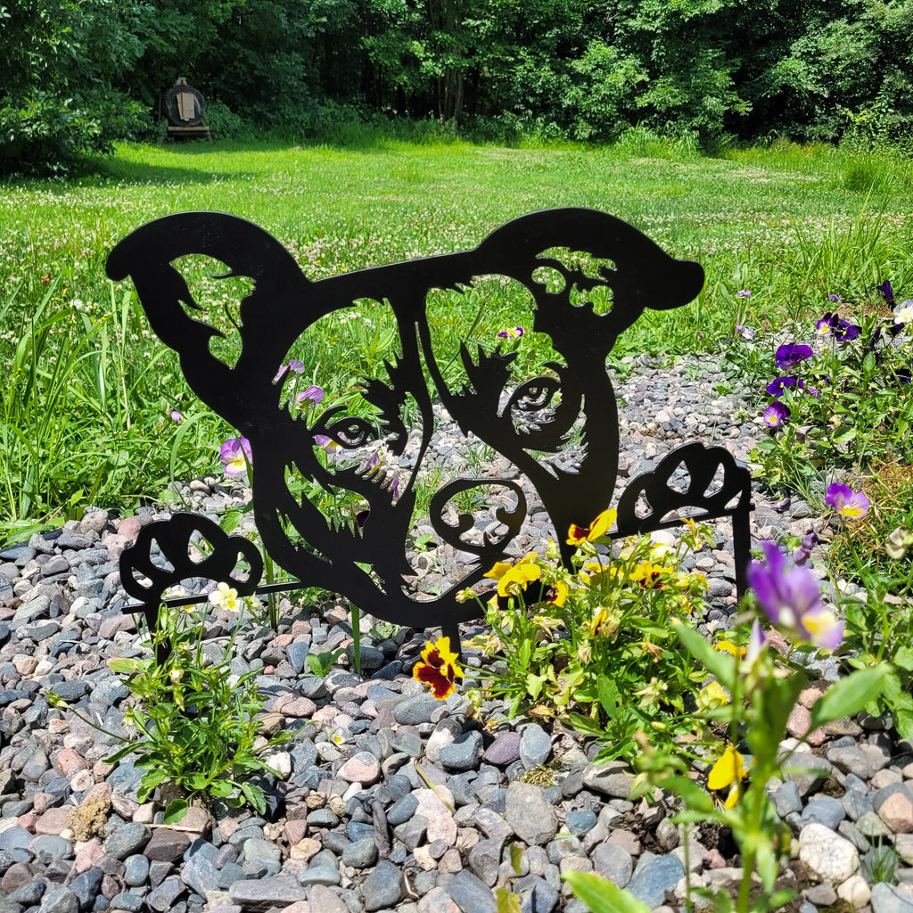 Pitbull Metal Yard Art Metal Garden Stake — detail view