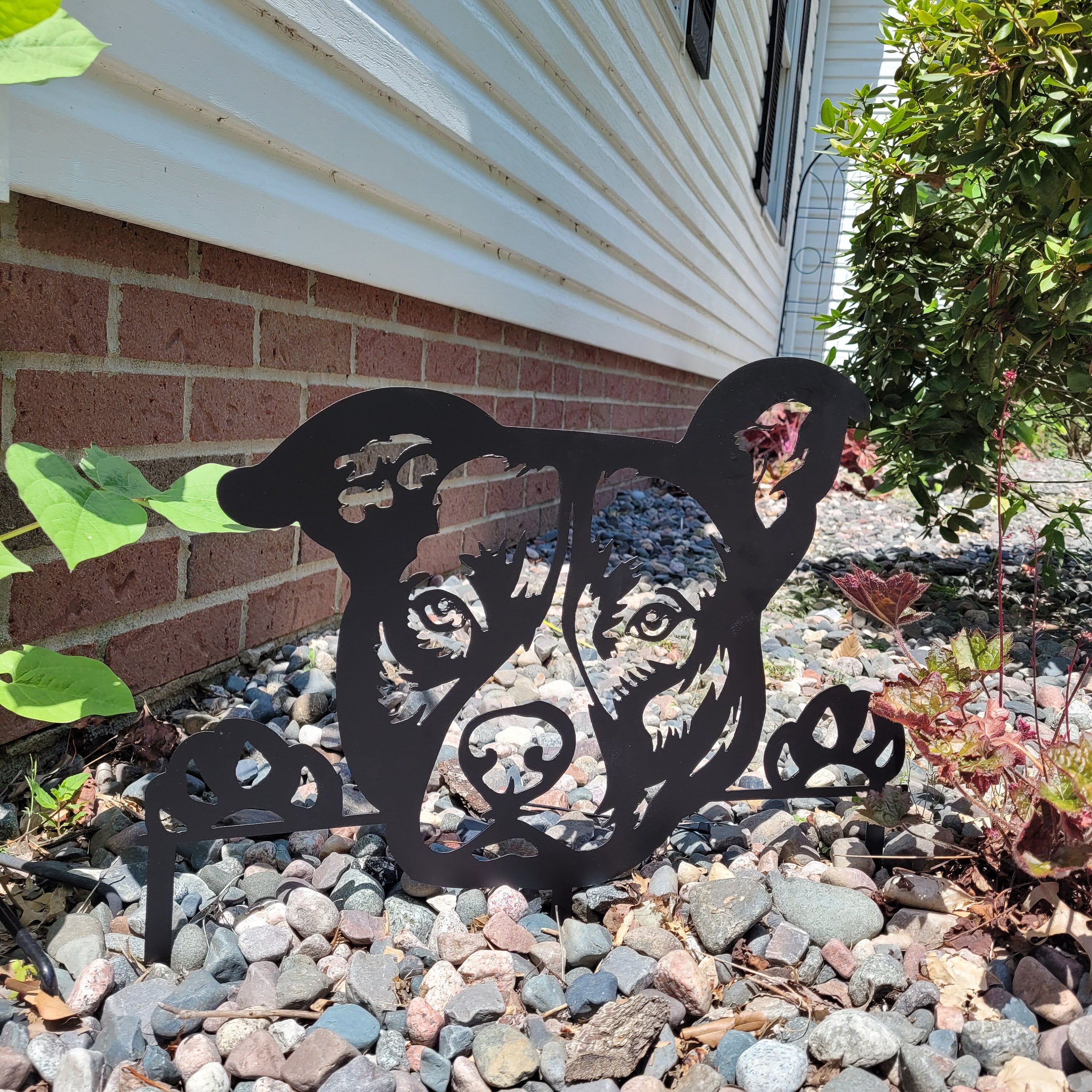 Pitbull Metal Yard Art Metal Garden Stake — alternate angle