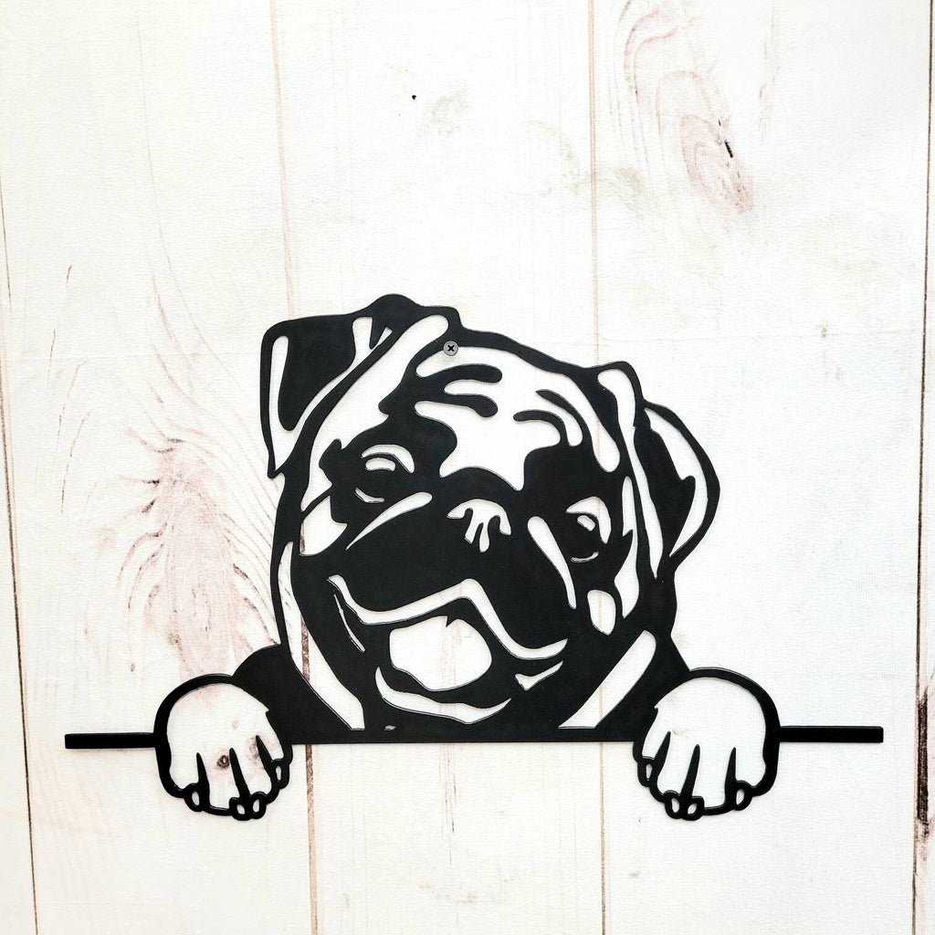 Corgi Pug Chihuahua Bulldog Peeking Dog Art Metal Dog Sign — alternate angle