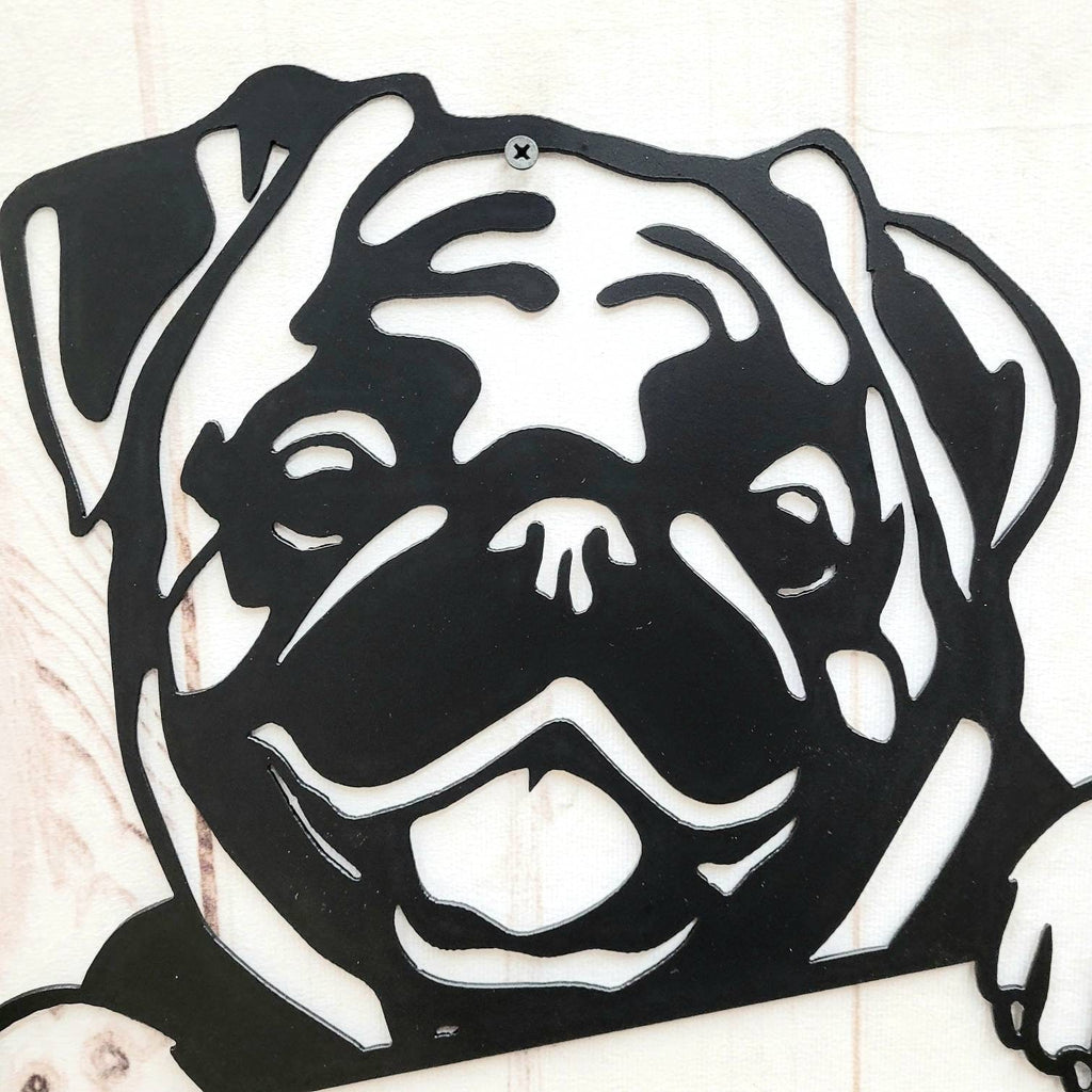 Corgi Pug Chihuahua Bulldog Peeking Dog Art Metal Dog Sign — alternate angle
