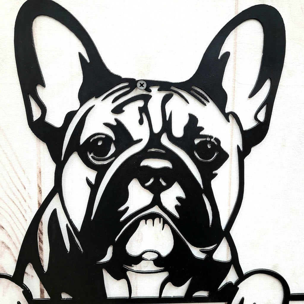 Corgi Pug Chihuahua Bulldog Peeking Dog Art Metal Dog Sign — alternate angle