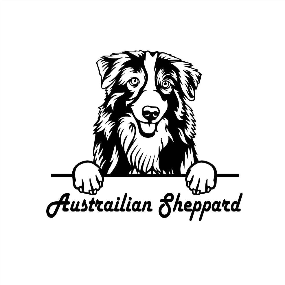 German Shepherd Australian Shepherd Peeking D Metal Dog Sign — lifestyle setting