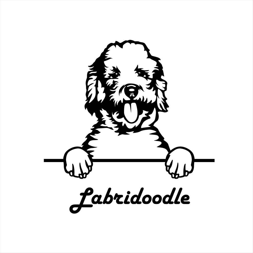 Schnauzer Labradoodle Wolfhound Metal Dog Art Metal Dog Sign — shown on a rustic wall
