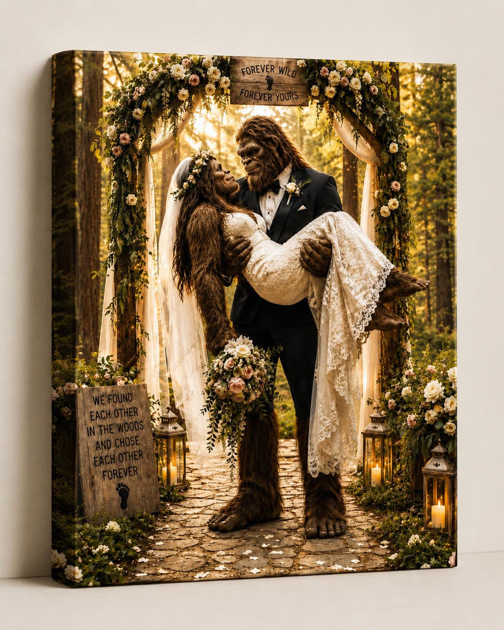 Bigfoot Wedding Canvas Print Canvas Print — front view on white background