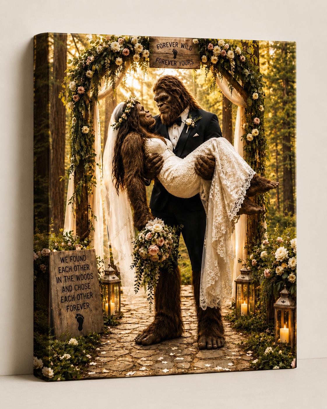 Bigfoot Wedding Canvas Print Canvas Print — front view on white background