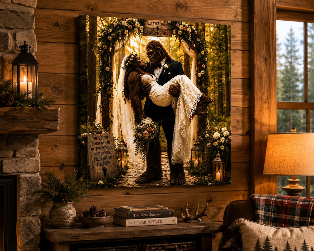 Bigfoot Wedding Canvas Print Canvas Print — lifestyle setting