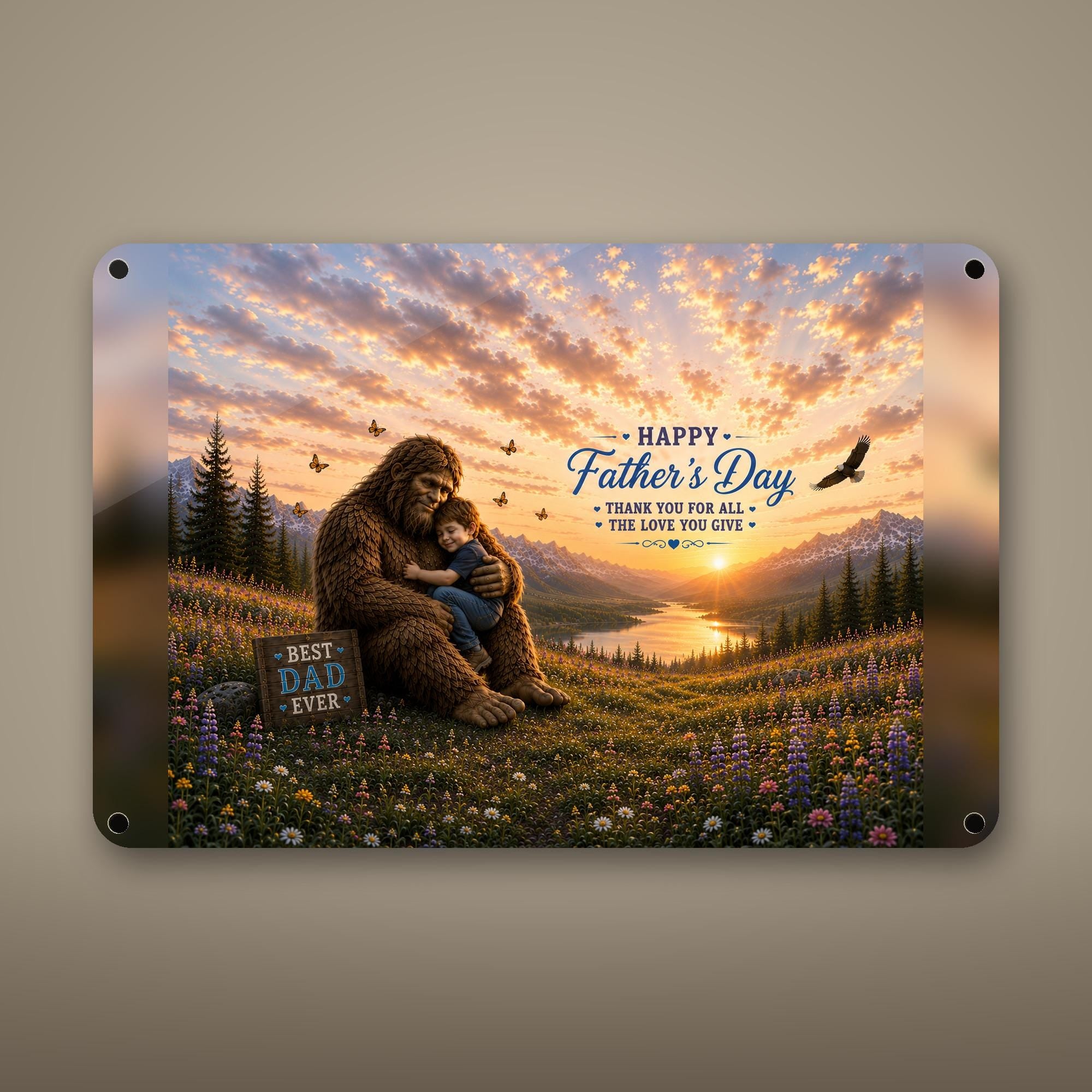 Father S Day Bigfoot Aluminum Sign Bigfoot Aluminum Sign — front view on white background