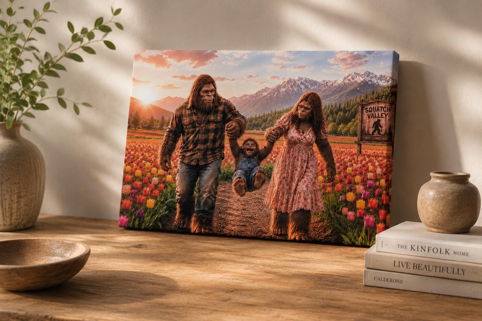Bigfoot Family Photo Canvas Print Canvas Print — lifestyle setting