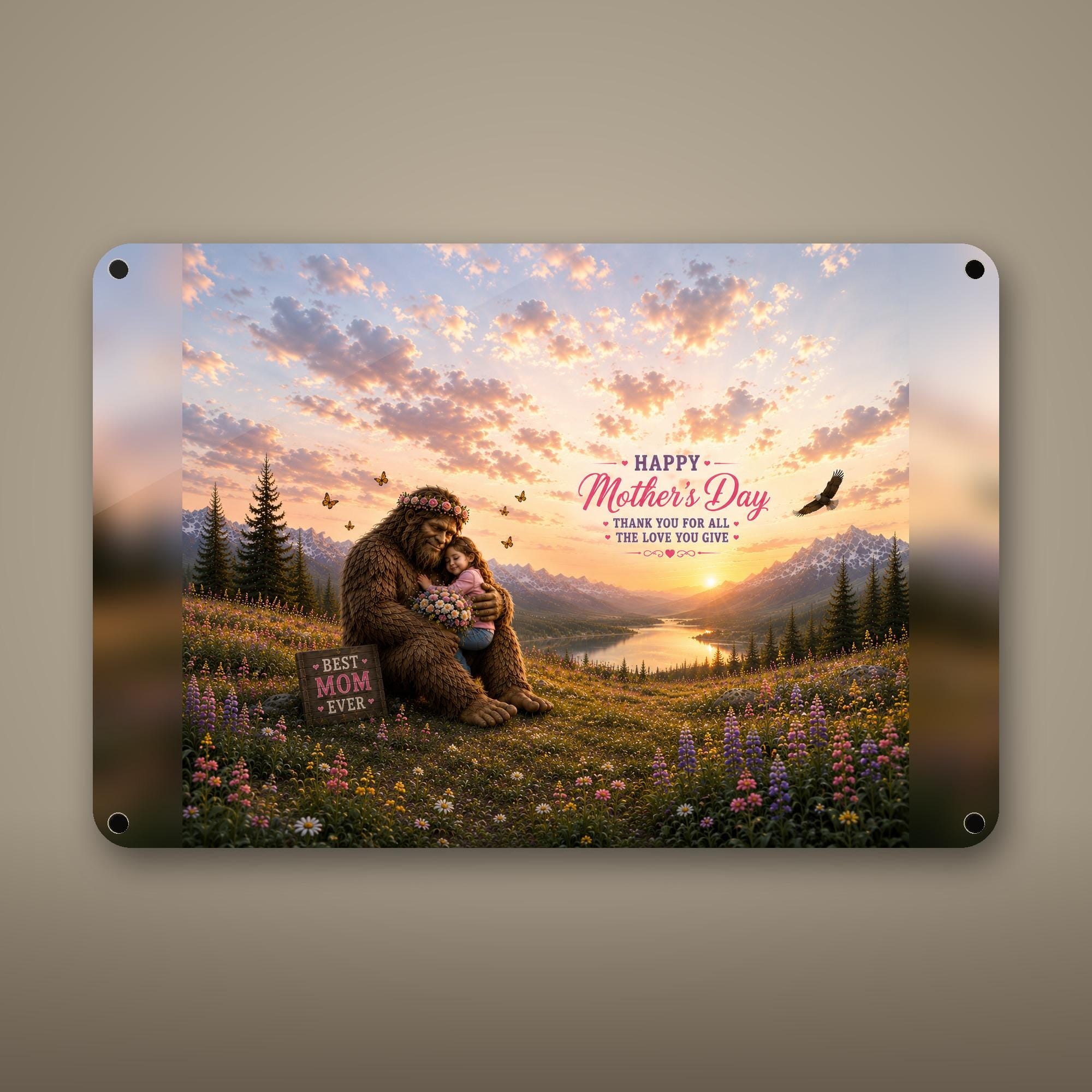 Mother S Day Bigfoot Aluminum Sign Bigfoot Aluminum Sign — front view on white background