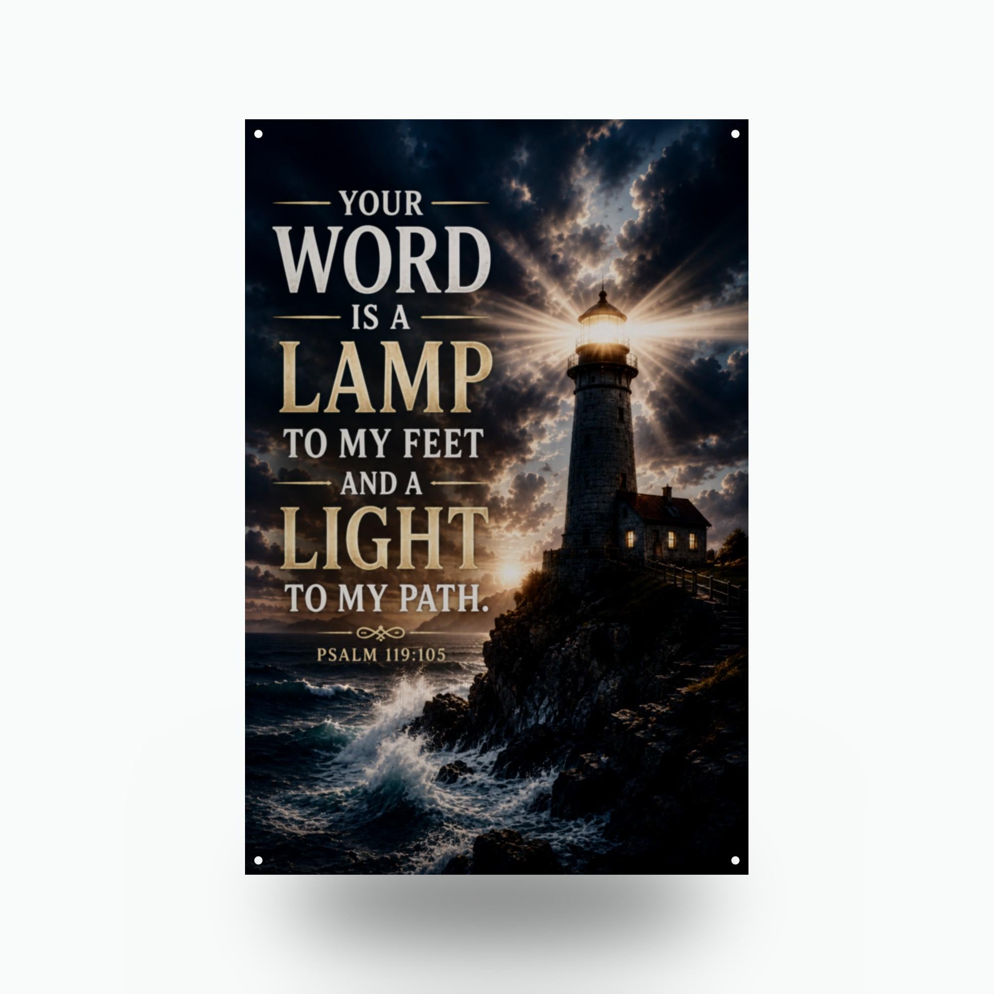 Lamp to My Feet Christian Metal Sign Aluminum Sign — front view on white background