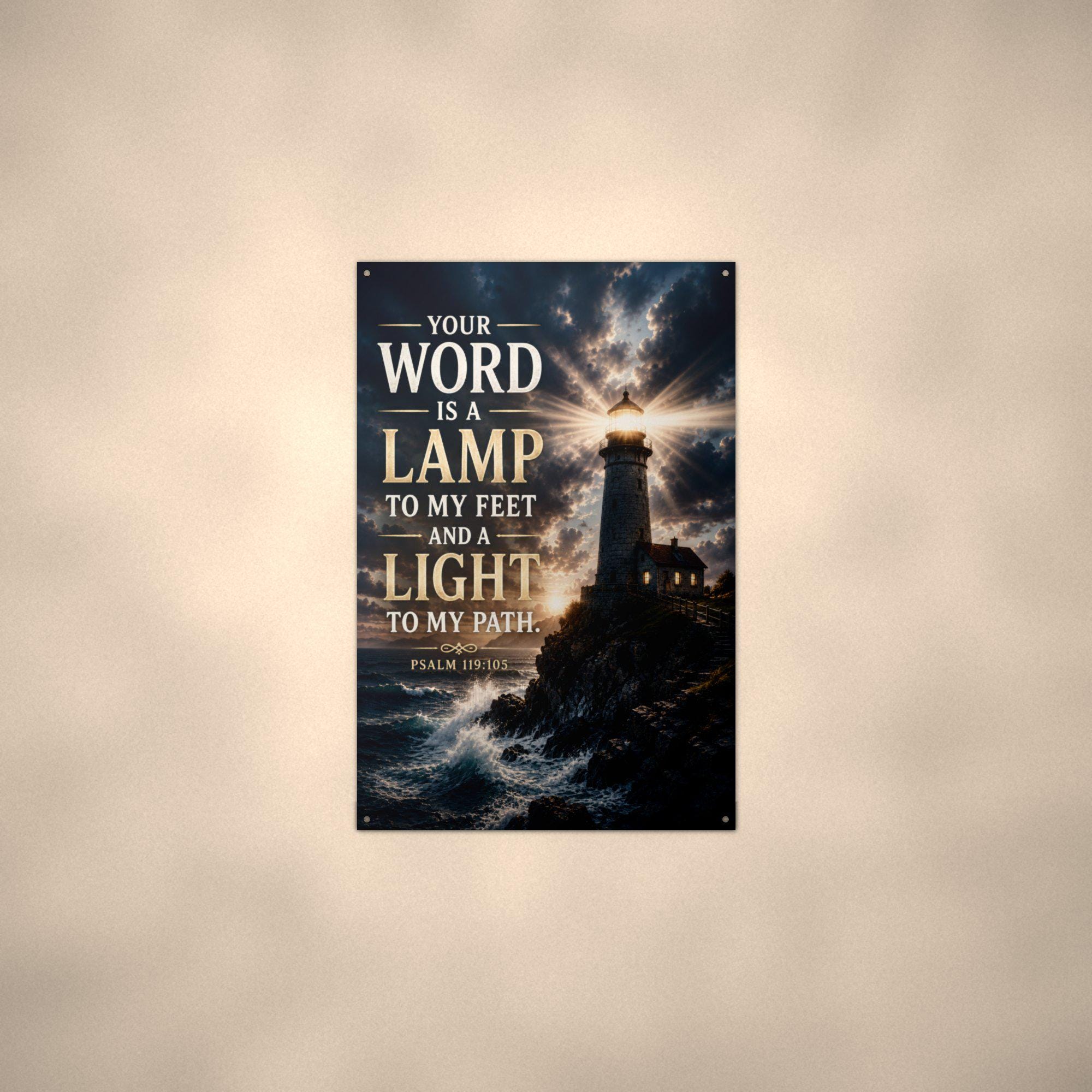 Lamp to My Feet Christian Metal Sign Aluminum Sign — lifestyle setting