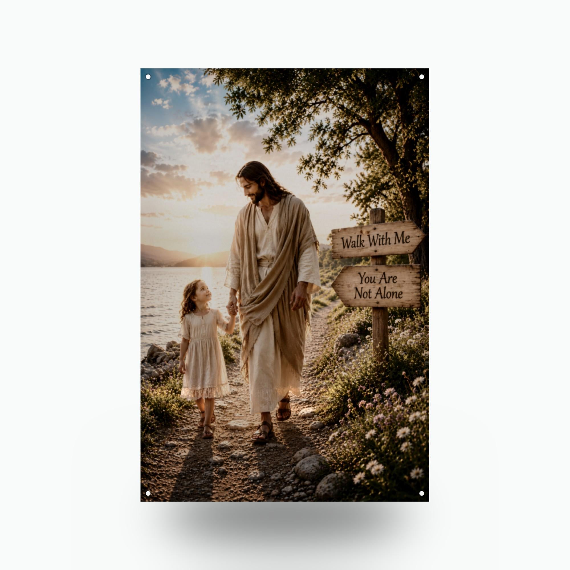 Walk With Me Christian Metal Sign Aluminum Sign — front view on white background