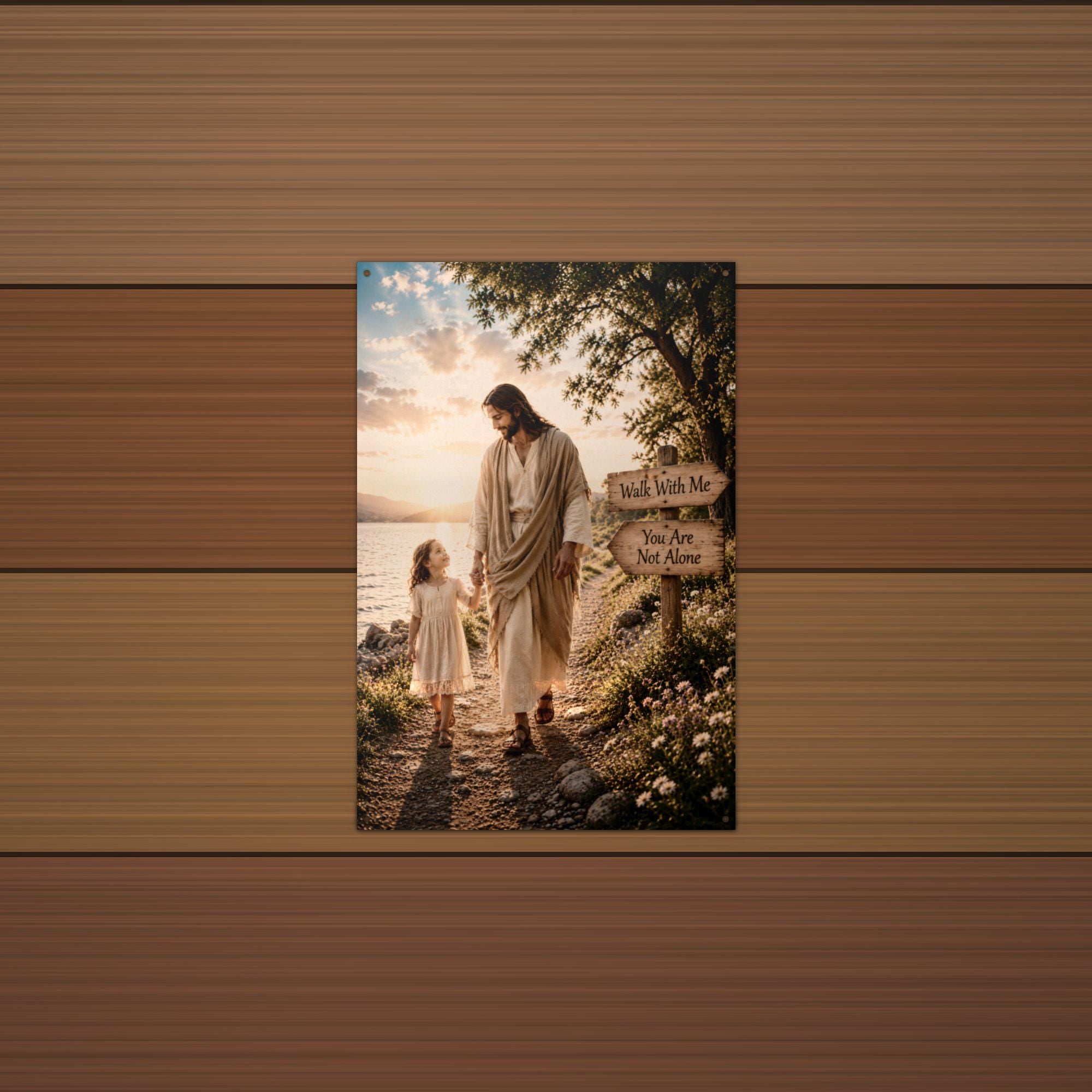 Walk With Me Christian Metal Sign Aluminum Sign — alternate angle