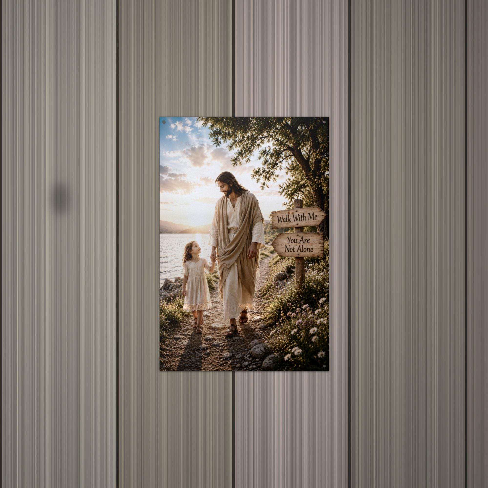 Walk With Me Christian Metal Sign Aluminum Sign — alternate angle