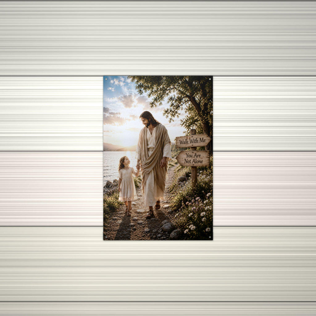 Walk With Me Christian Metal Sign Aluminum Sign — alternate angle