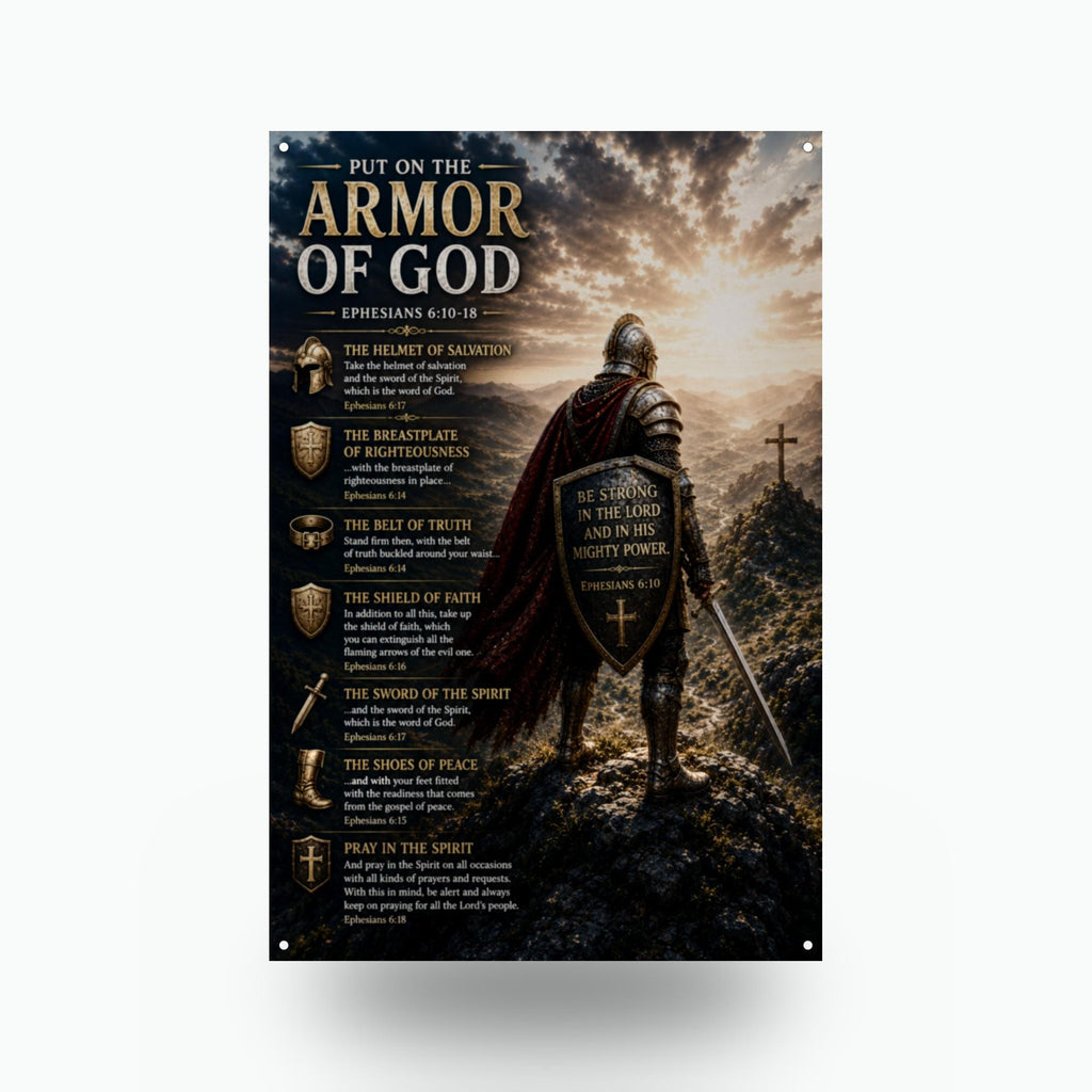 Armor of God Shield Knight Christian Metal Si Aluminum Sign — front view on white background