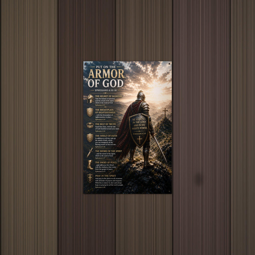Armor of God Shield Knight Christian Metal Si Aluminum Sign — detail view