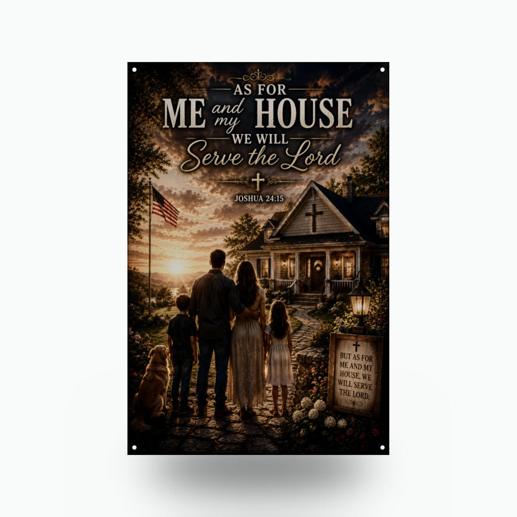 As For Me and My House Christian Metal Sign Aluminum Sign — front view on white background