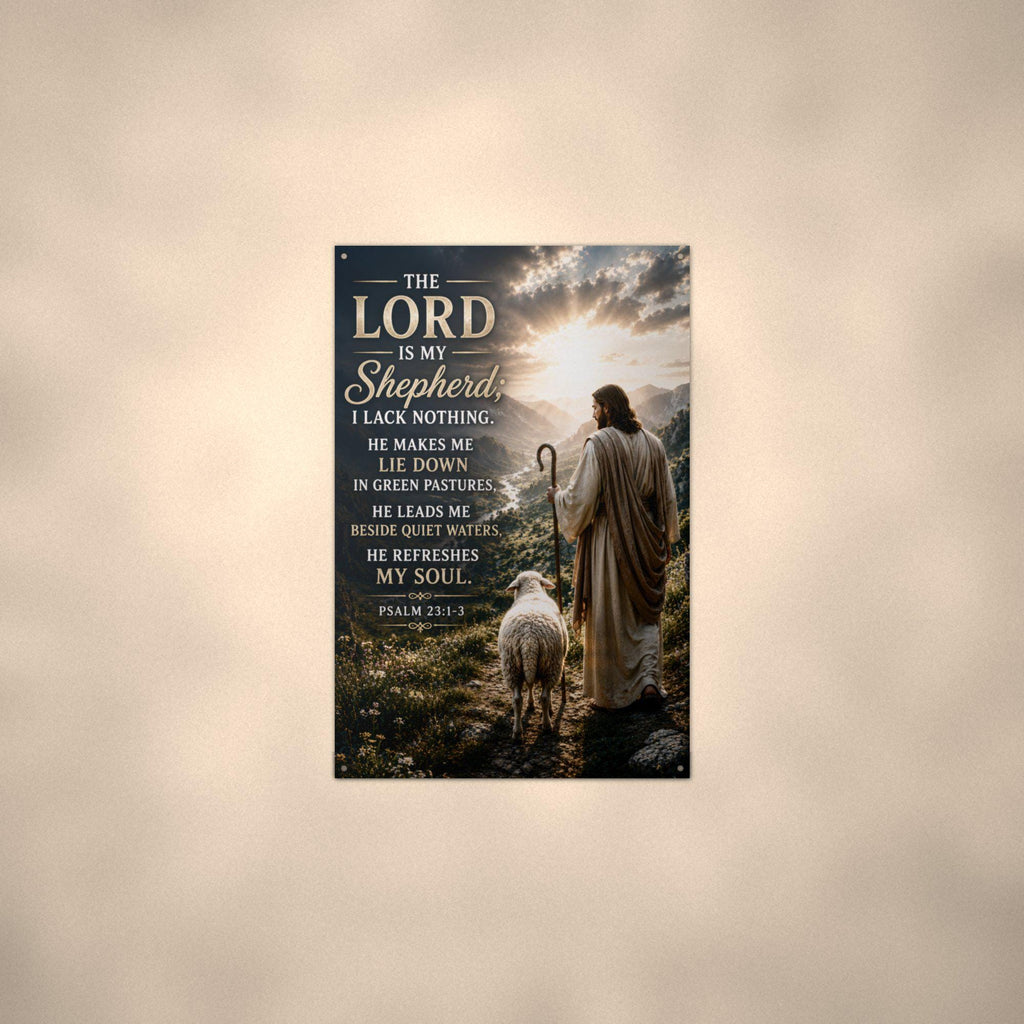 The Lord Is My Shepherd Christian Metal Sign Aluminum Sign — lifestyle setting