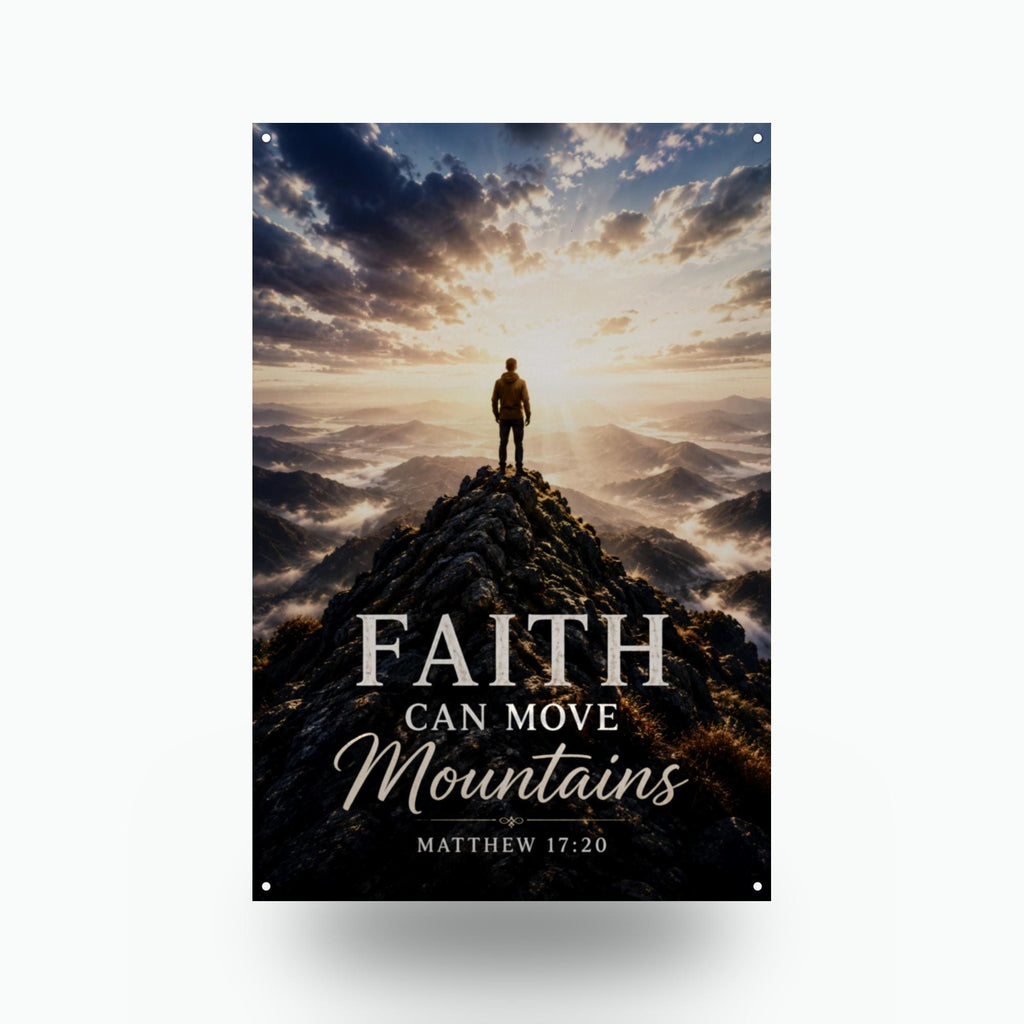 Faith Can Move Mountains Christian Metal Sign Aluminum Sign — front view on white background