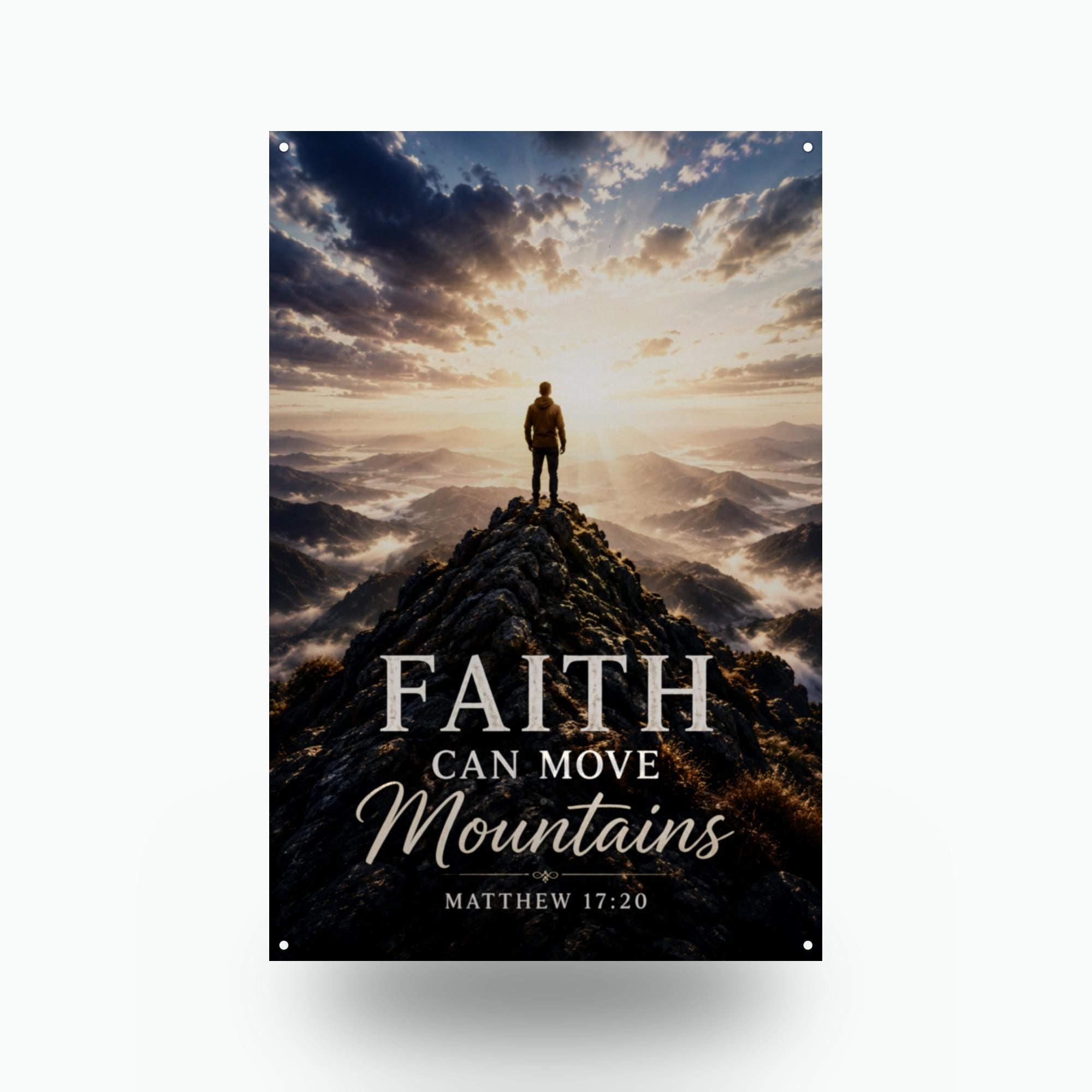 Faith Can Move Mountains Christian Metal Sign Aluminum Sign — front view on white background