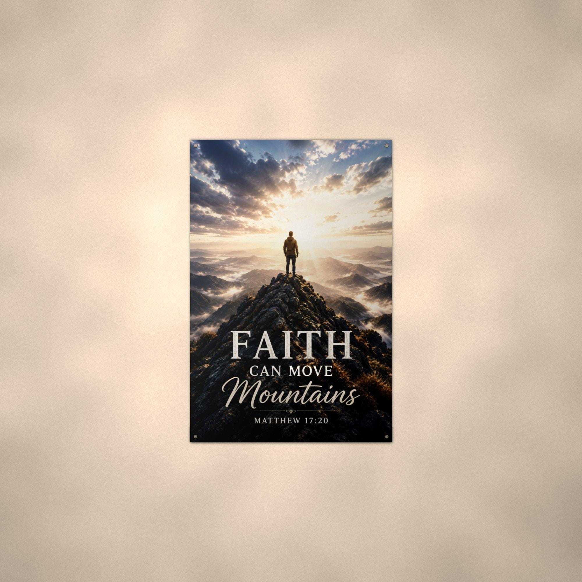 Faith Can Move Mountains Christian Metal Sign Aluminum Sign — lifestyle setting