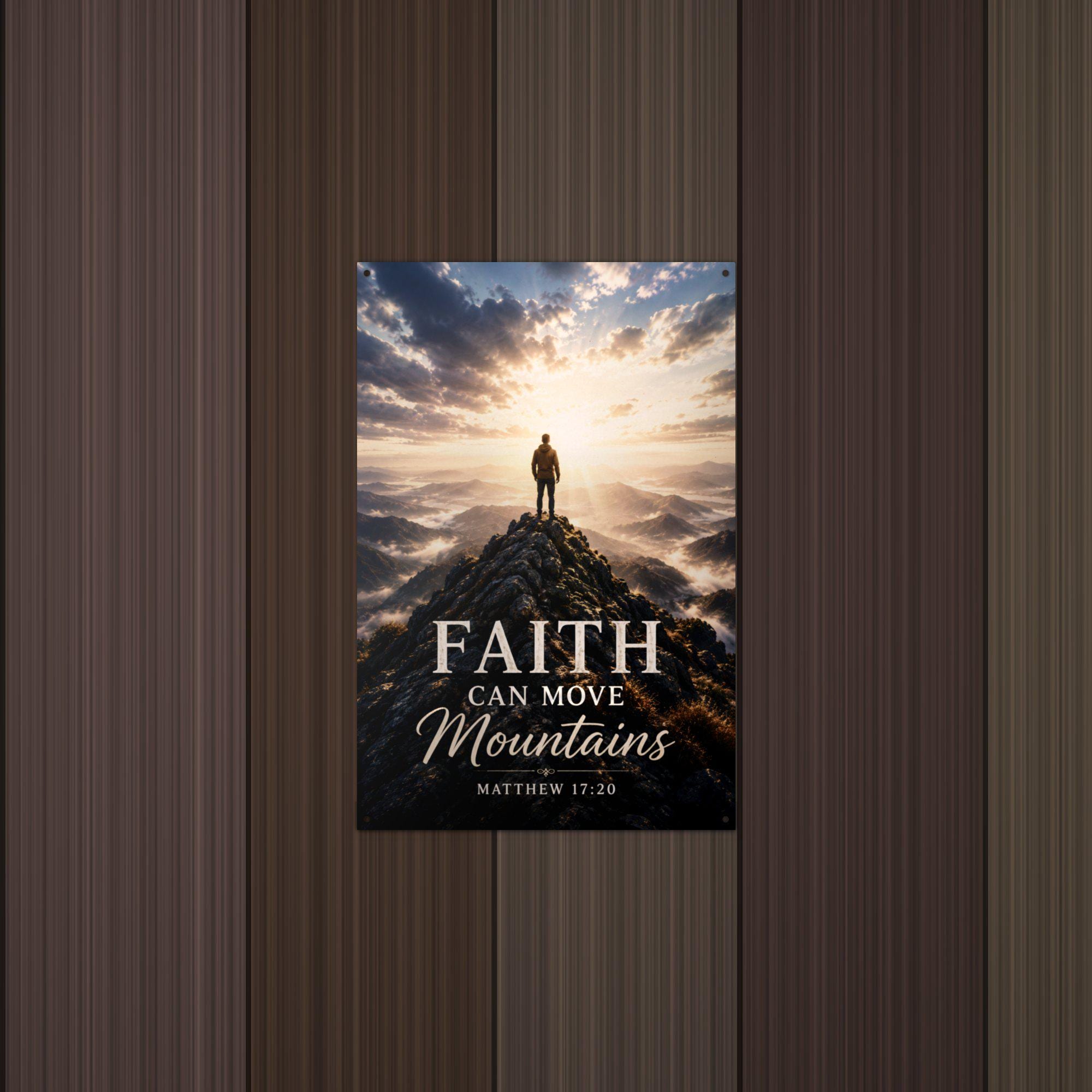 Faith Can Move Mountains Christian Metal Sign Aluminum Sign — detail view