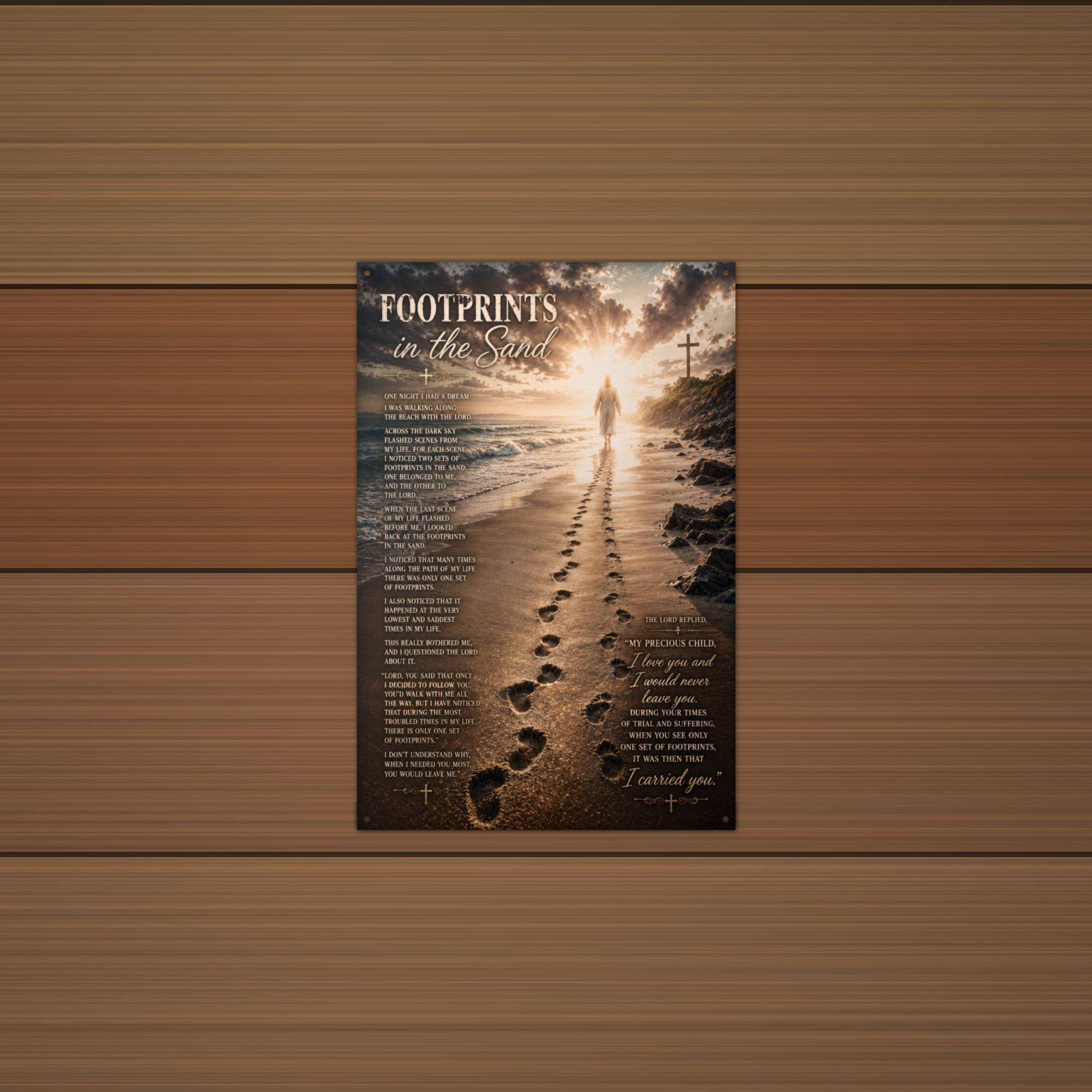 Footprints in the Sand Christian Metal Sign Aluminum Sign — alternate angle
