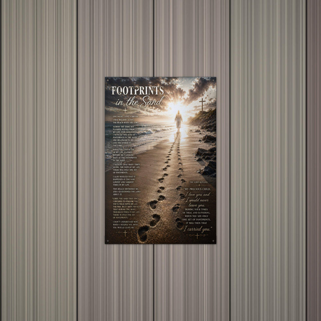 Footprints in the Sand Christian Metal Sign Aluminum Sign — alternate angle