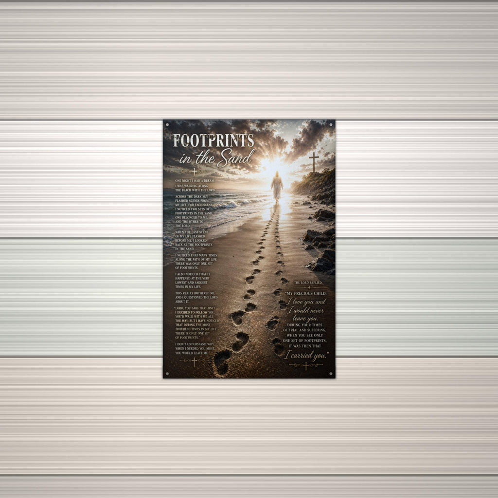 Footprints in the Sand Christian Metal Sign Aluminum Sign — alternate angle