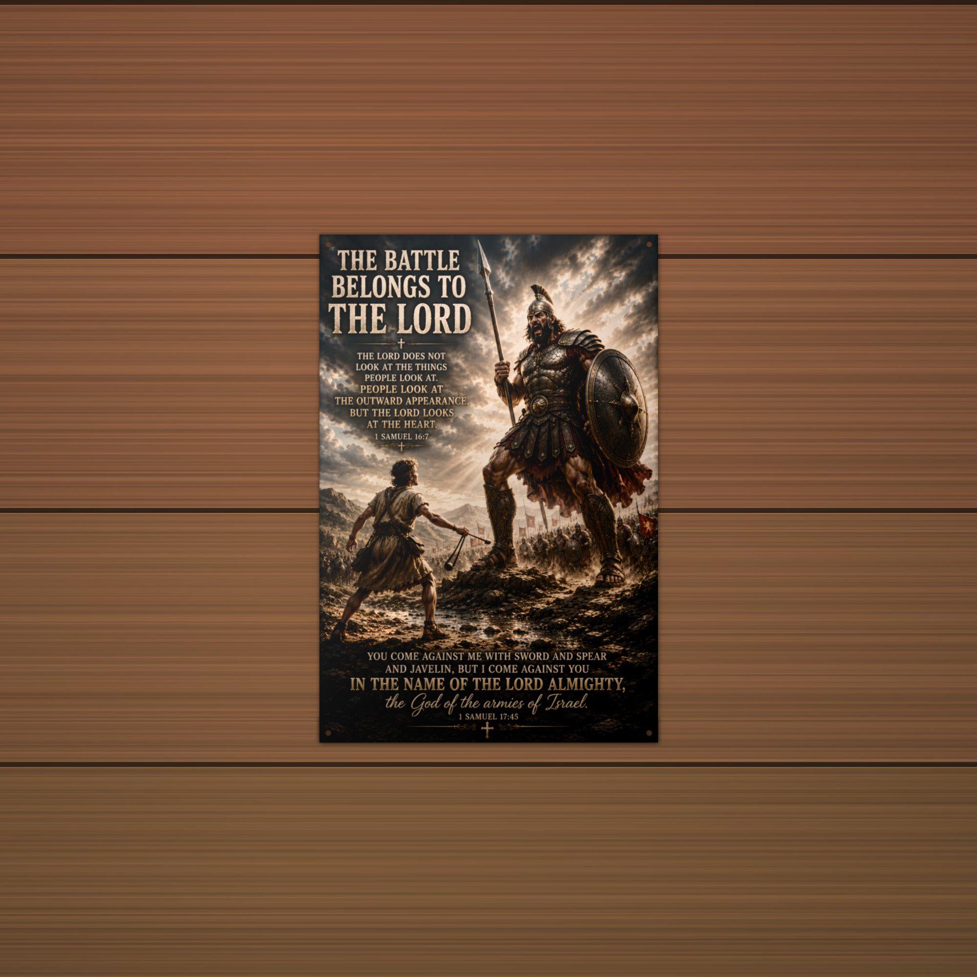 The Battle Belongs to the Lord Christian Meta Aluminum Sign — alternate angle