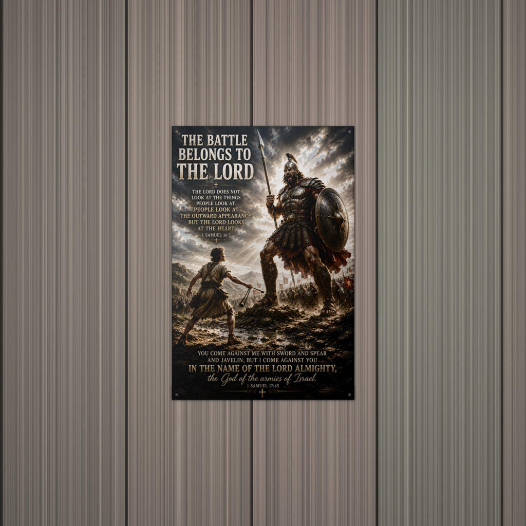 The Battle Belongs to the Lord Christian Meta Aluminum Sign — alternate angle
